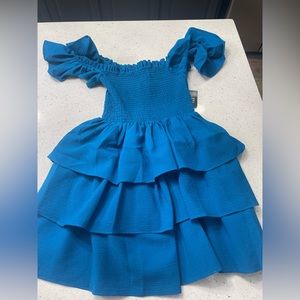 Brand: express. Blue ruffle dress. Size xs. Lightly worn.